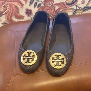 Tory Burch Brown Quilted Ballet Flats